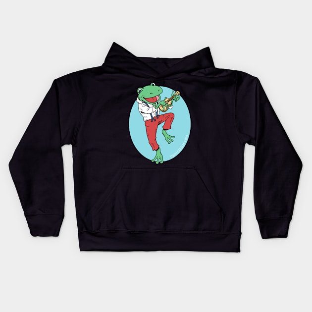 Ukulele Playing Frog Kids Hoodie by UkuleleJim